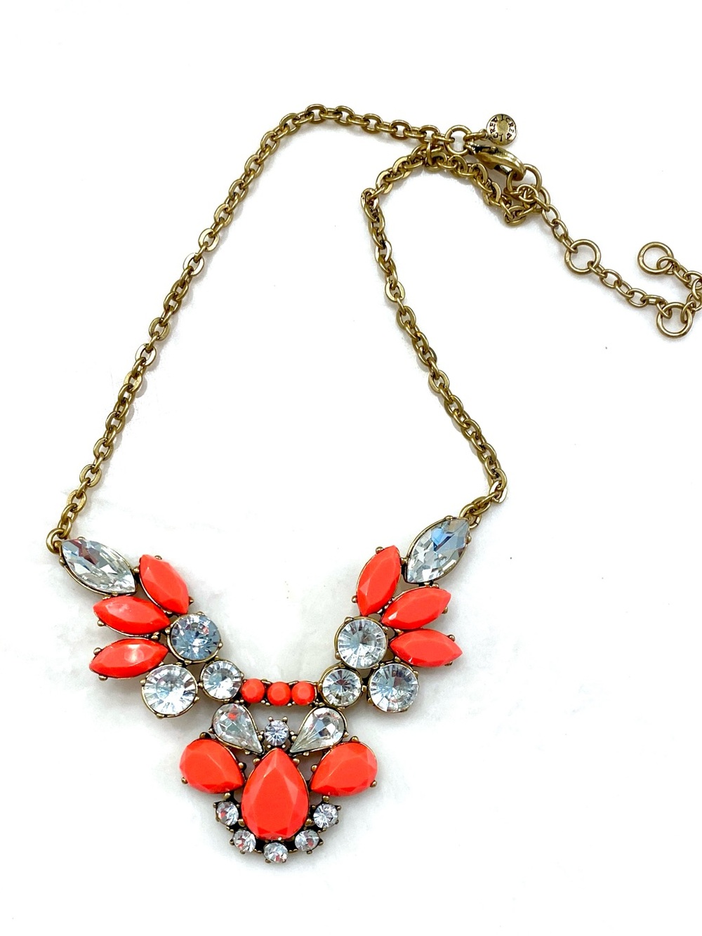 J. Crew Orange Cabochon Crystal Statement Necklace Rhinestone Chevron Bib Collar